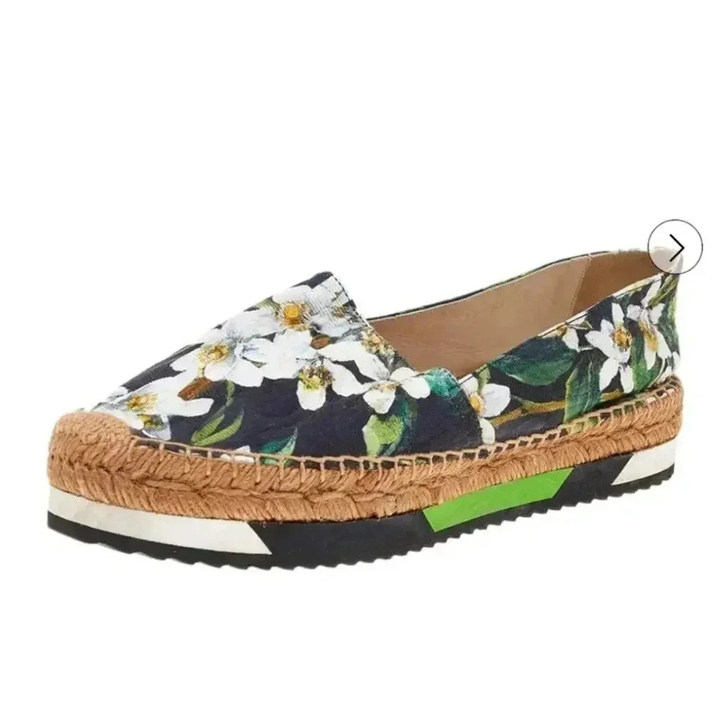 Dolce & Gabbana Multicolor Floral Print Brocade Fabric Espadrille Flats Size 37